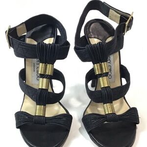 Women’s Jimmy Choo Black/Gold High Heels Sandals Size 36.5